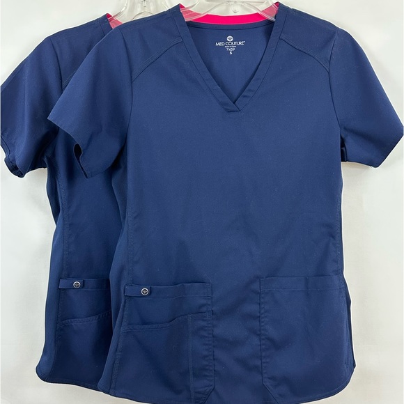 Med Couture Touch 7459 Navy Blue Women's V-Neck Shirttail Top Small (Set… - Picture 3 of 8